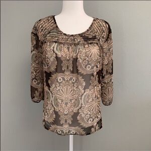 LC Lauren Conrad Sheer Shirred Peasant Top, Size S